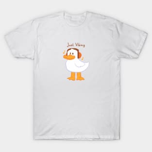 Just Vibing Headphones Cartoon Duck T-Shirt